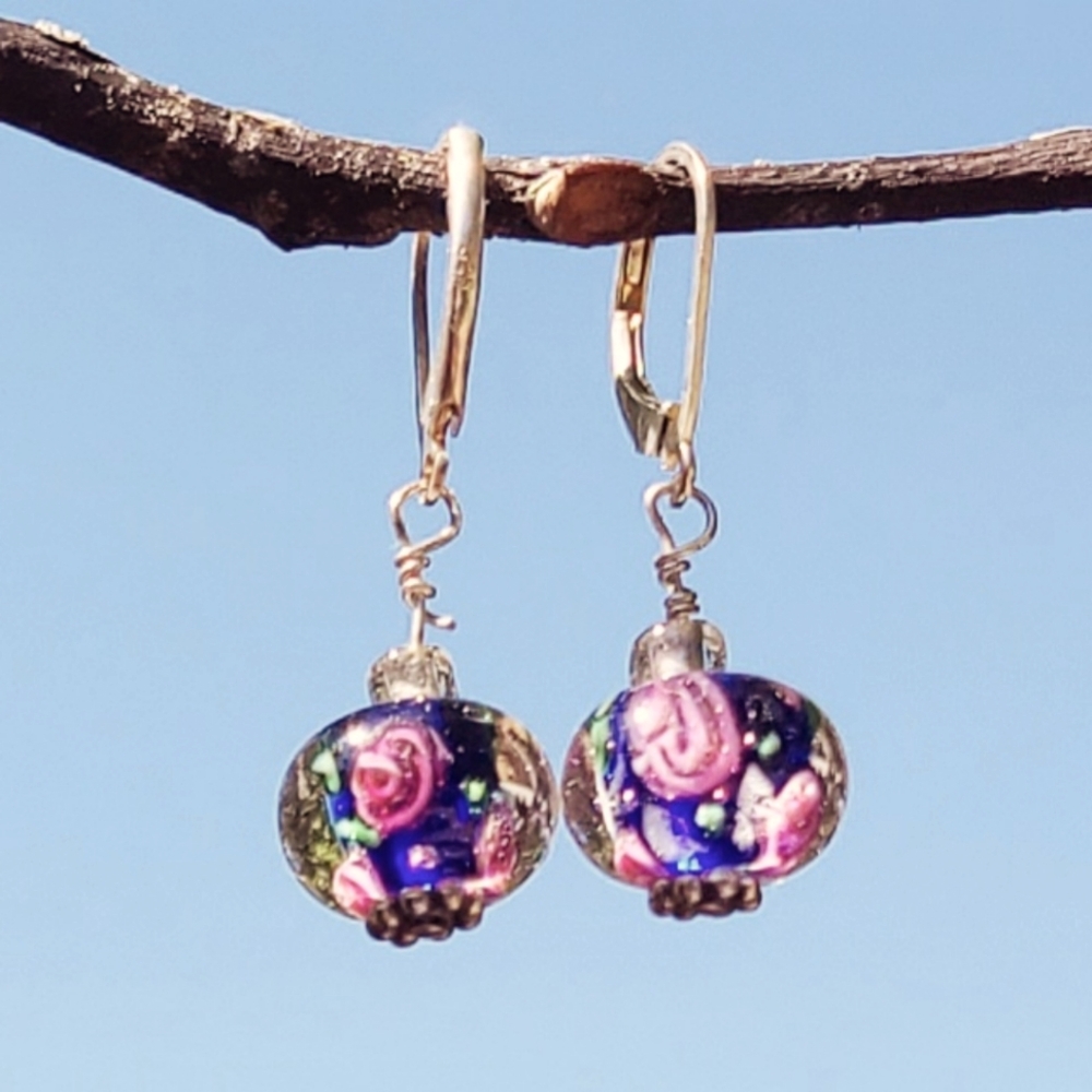Sterling Silver Murano Glass Lampwork Bead Dangle Earrings View 2